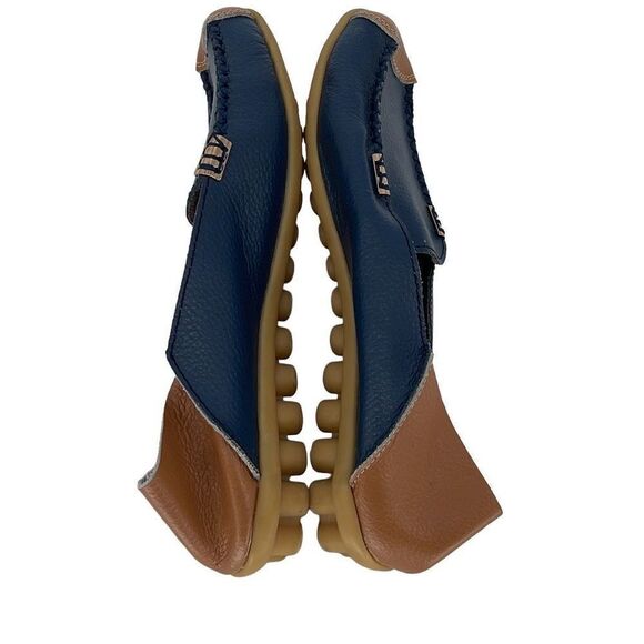 Womens Flat Shoes Loafer Slip On Casual Round Toe Brown Blue Size 9/42 - Picture 3 of 5
